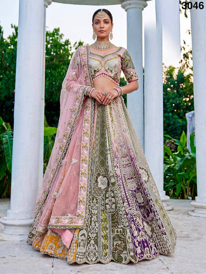 Multi Pure Premium Silk Various Handwork &amp; Multi thread Zari Work Bridal Lehenga Choli