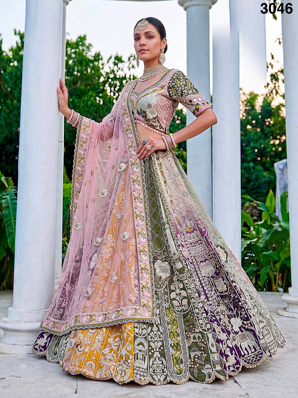 Multi Pure Premium Silk Various Handwork &amp; Multi thread Zari Work Bridal Lehenga Choli