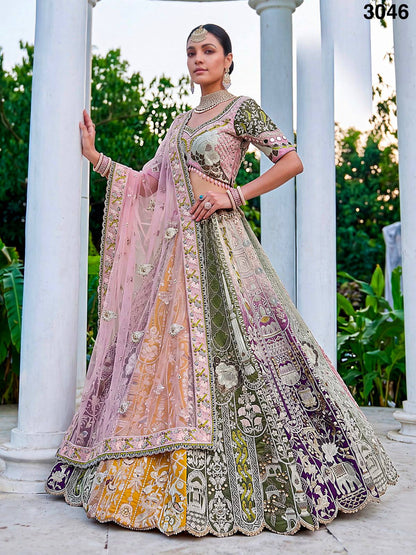 Multi Pure Premium Silk Various Handwork &amp; Multi thread Zari Work Bridal Lehenga Choli