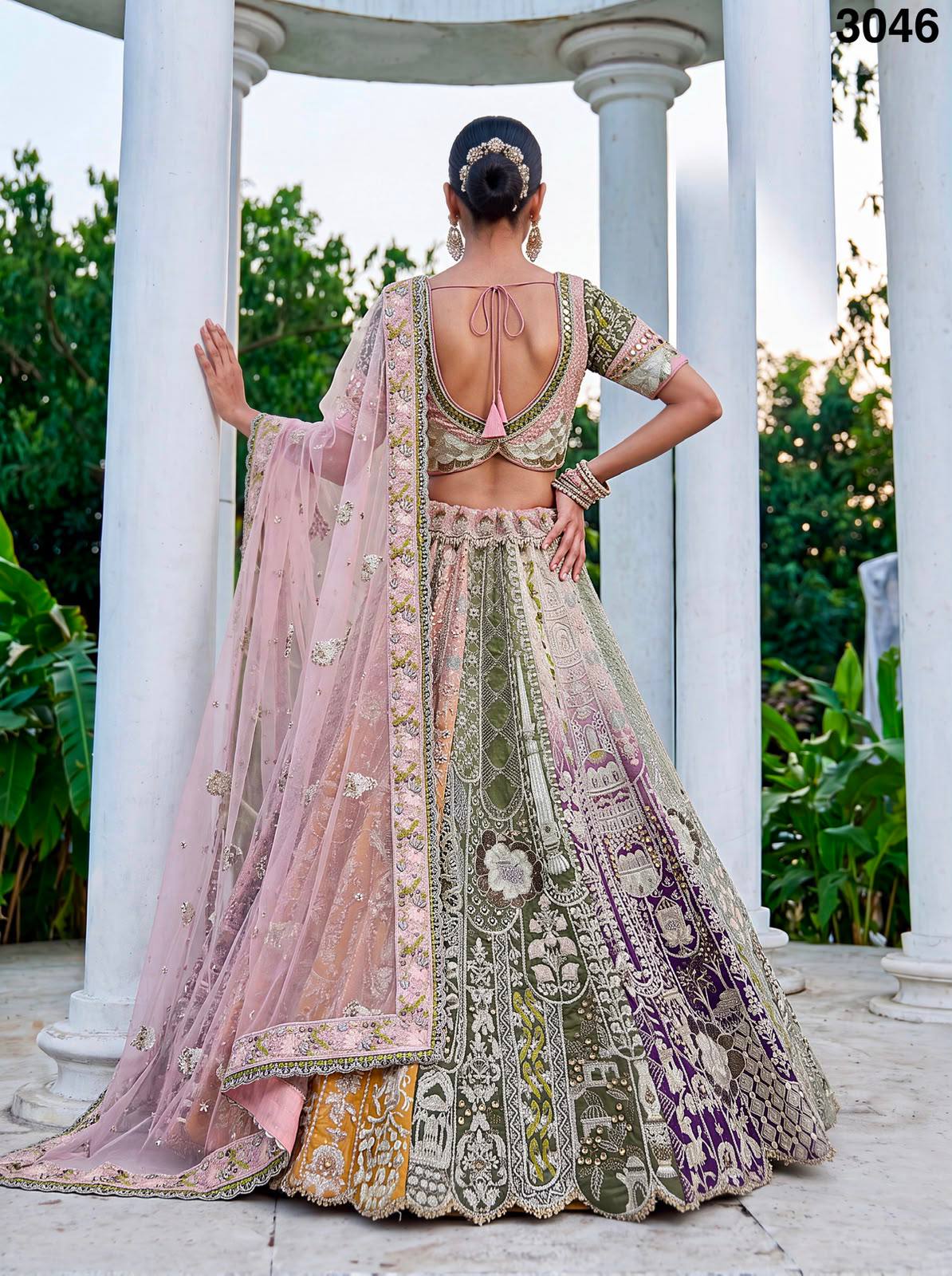 Multi Pure Premium Silk Various Handwork &amp; Multi thread Zari Work Bridal Lehenga Choli