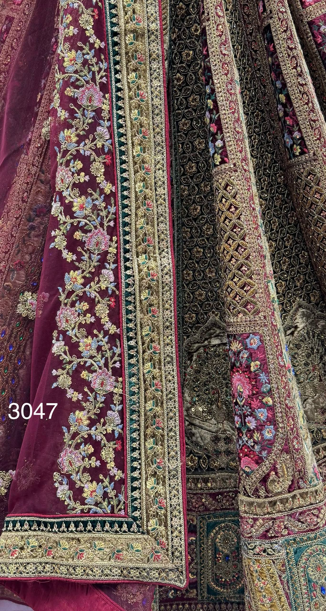 Maroon Pure Velvet Heavy Embroidery Patch Work &amp; Sequins Thread Work Bridal Lehenga Chol