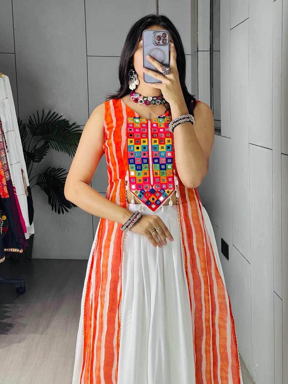 Orange Pure Pure Rayon Cotton Plain With Frill Pattern Navratri Lehenga Choli