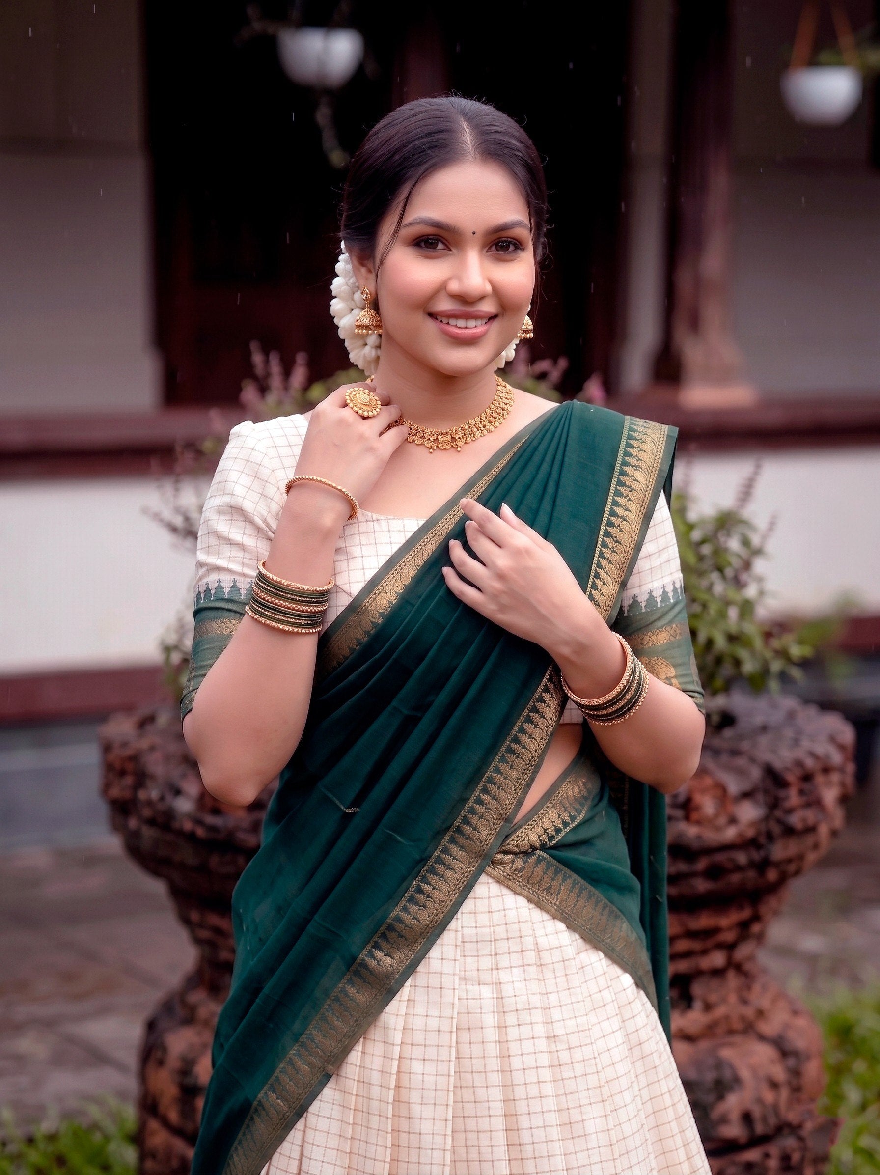 Green Pure Soft Poly Cotton Chex With Zari Weaving Work Lehenga Choli