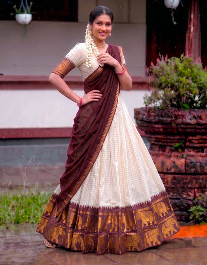 Wine Pure Soft Poly Cotton Chex With Zari Weaving Work Lehenga Choli