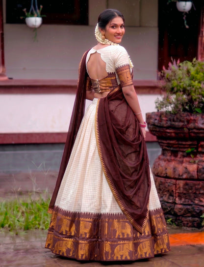 Wine Pure Soft Poly Cotton Chex With Zari Weaving Work Lehenga Choli