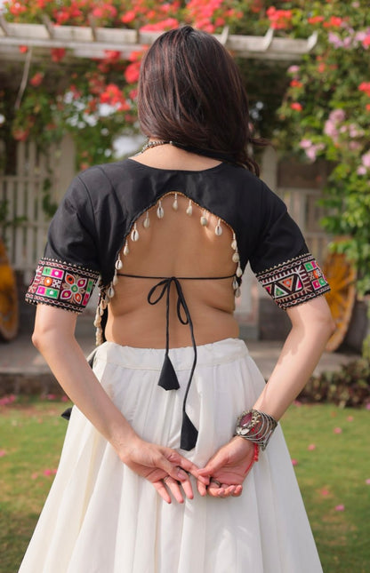 Black Pure Roman Silk With Attractive Round Gota Pattern Navratri Lehenga Choli