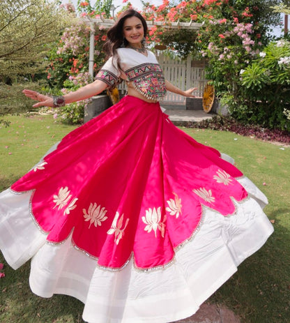 Pink Pure Roman Silk With Attractive Round Gota Pattern Navratri Lehenga Choli