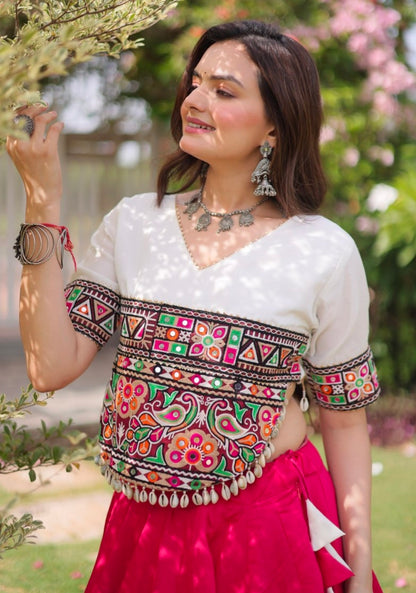 Pink Pure Roman Silk With Attractive Round Gota Pattern Navratri Lehenga Choli