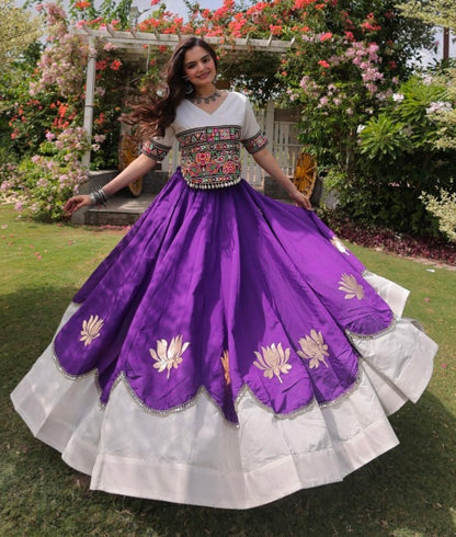 Purple Pure Roman Silk With Attractive Round Gota Pattern Navratri Lehenga Choli
