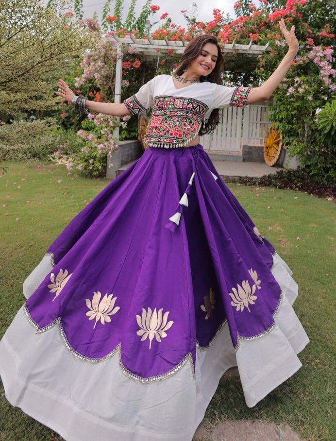 Purple Pure Roman Silk With Attractive Round Gota Pattern Navratri Lehenga Choli