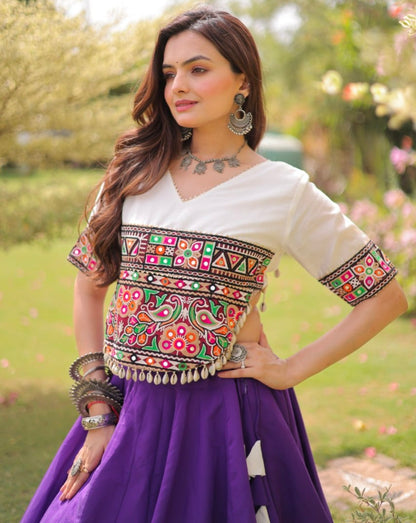 Purple Pure Roman Silk With Attractive Round Gota Pattern Navratri Lehenga Choli
