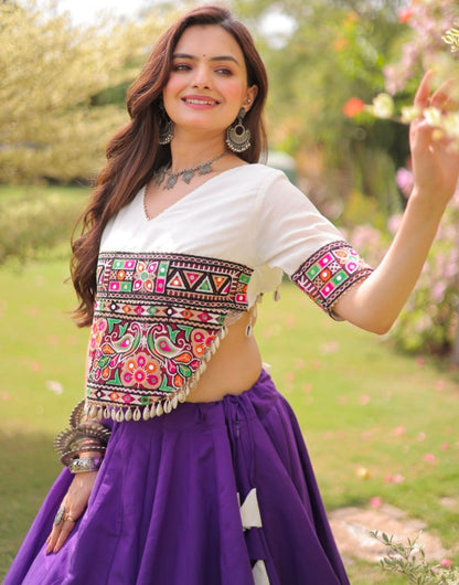 Purple Pure Roman Silk With Attractive Round Gota Pattern Navratri Lehenga Choli