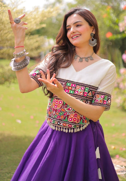 Purple Pure Roman Silk With Attractive Round Gota Pattern Navratri Lehenga Choli