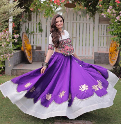 Purple Pure Roman Silk With Attractive Round Gota Pattern Navratri Lehenga Choli