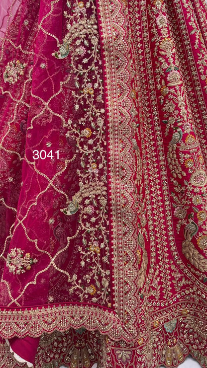 Rani Pure Heavy Satin Silk Peacock Embroidered Thread Dori Sequins &amp; Diamond Work Bridal Lehenga Choli