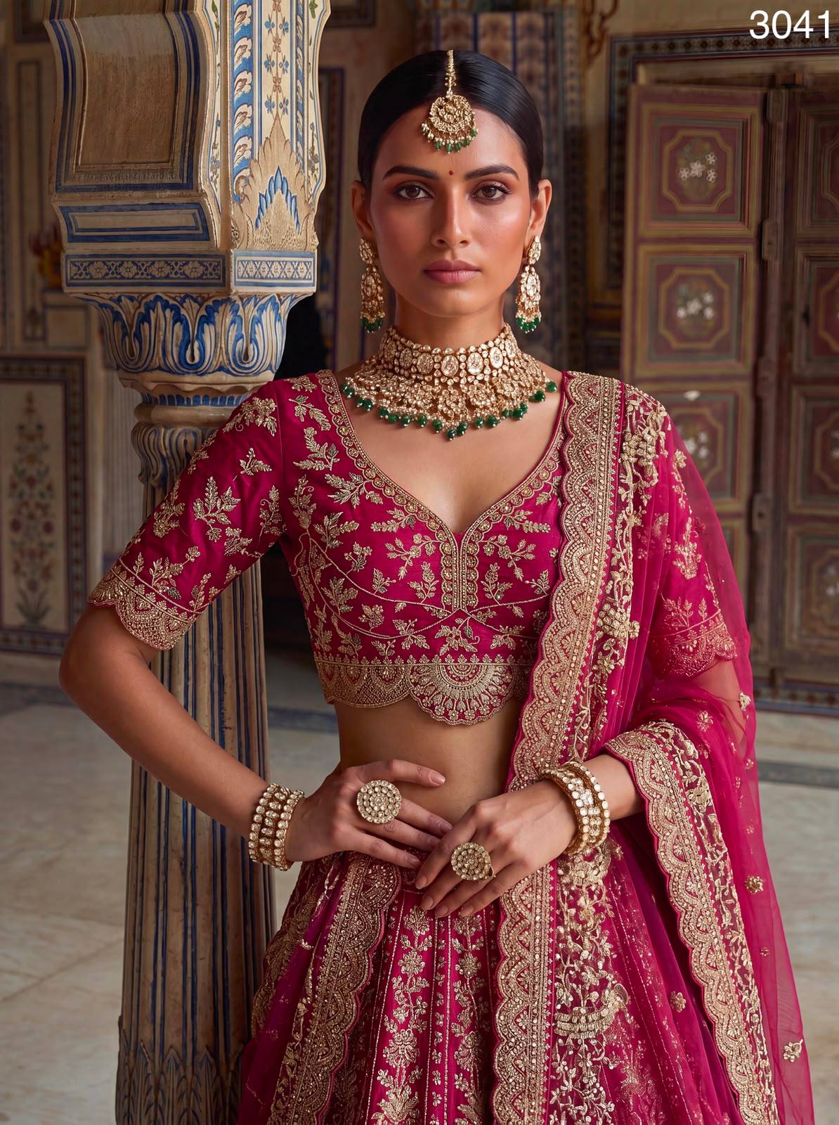 Rani Pure Heavy Satin Silk Peacock Embroidered Thread Dori Sequins &amp; Diamond Work Bridal Lehenga Choli