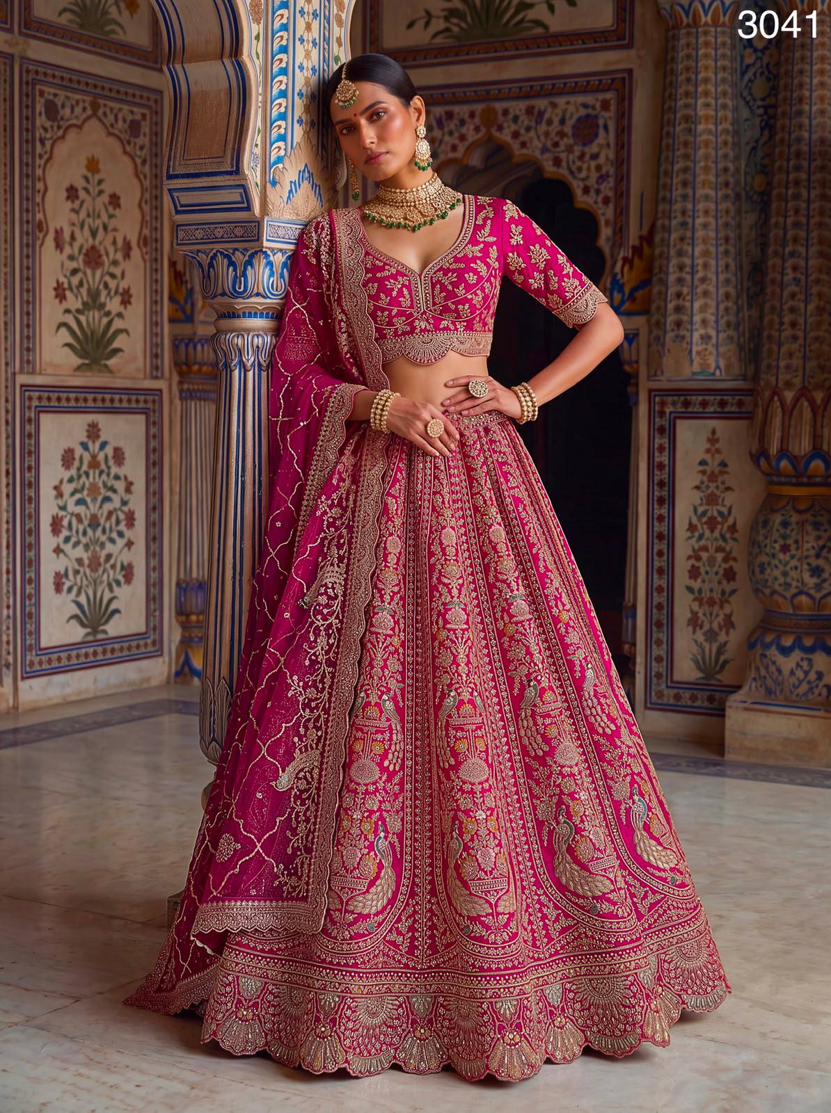Rani Pure Heavy Satin Silk Peacock Embroidered Thread Dori Sequins &amp; Diamond Work Bridal Lehenga Choli