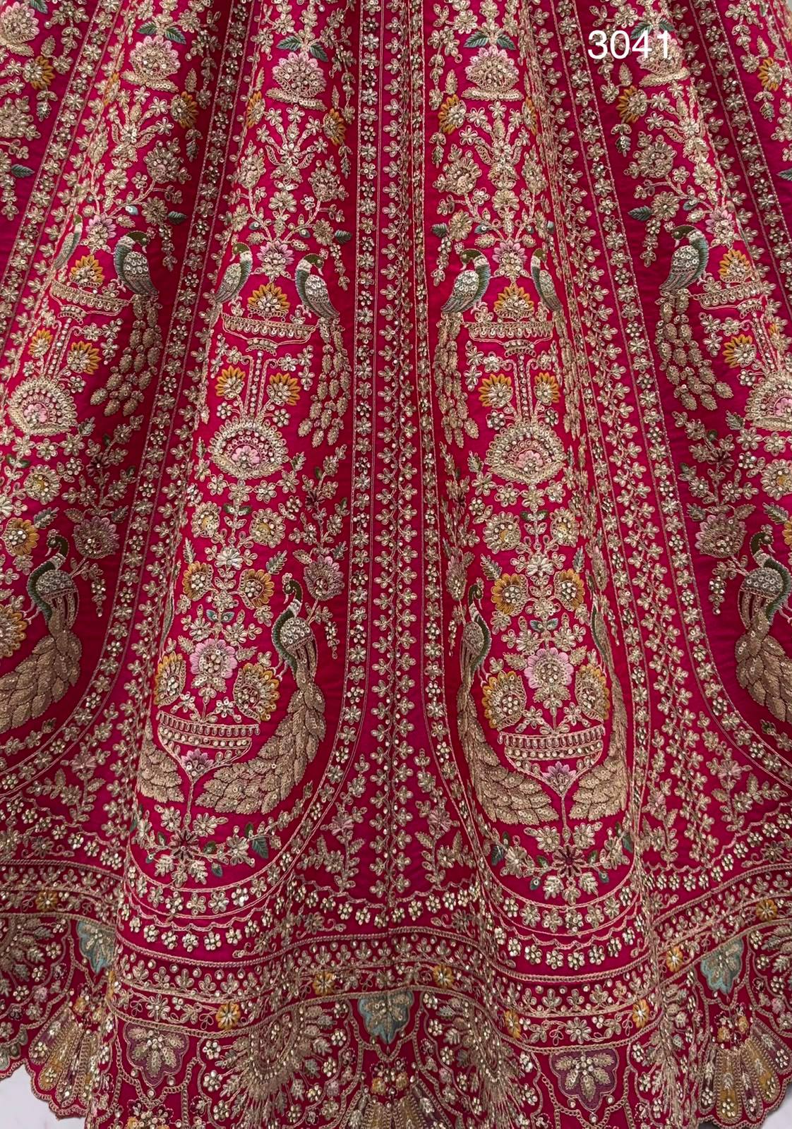 Rani Pure Heavy Satin Silk Peacock Embroidered Thread Dori Sequins &amp; Diamond Work Bridal Lehenga Choli