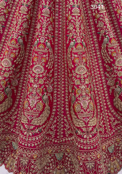 Rani Pure Heavy Satin Silk Peacock Embroidered Thread Dori Sequins &amp; Diamond Work Bridal Lehenga Choli