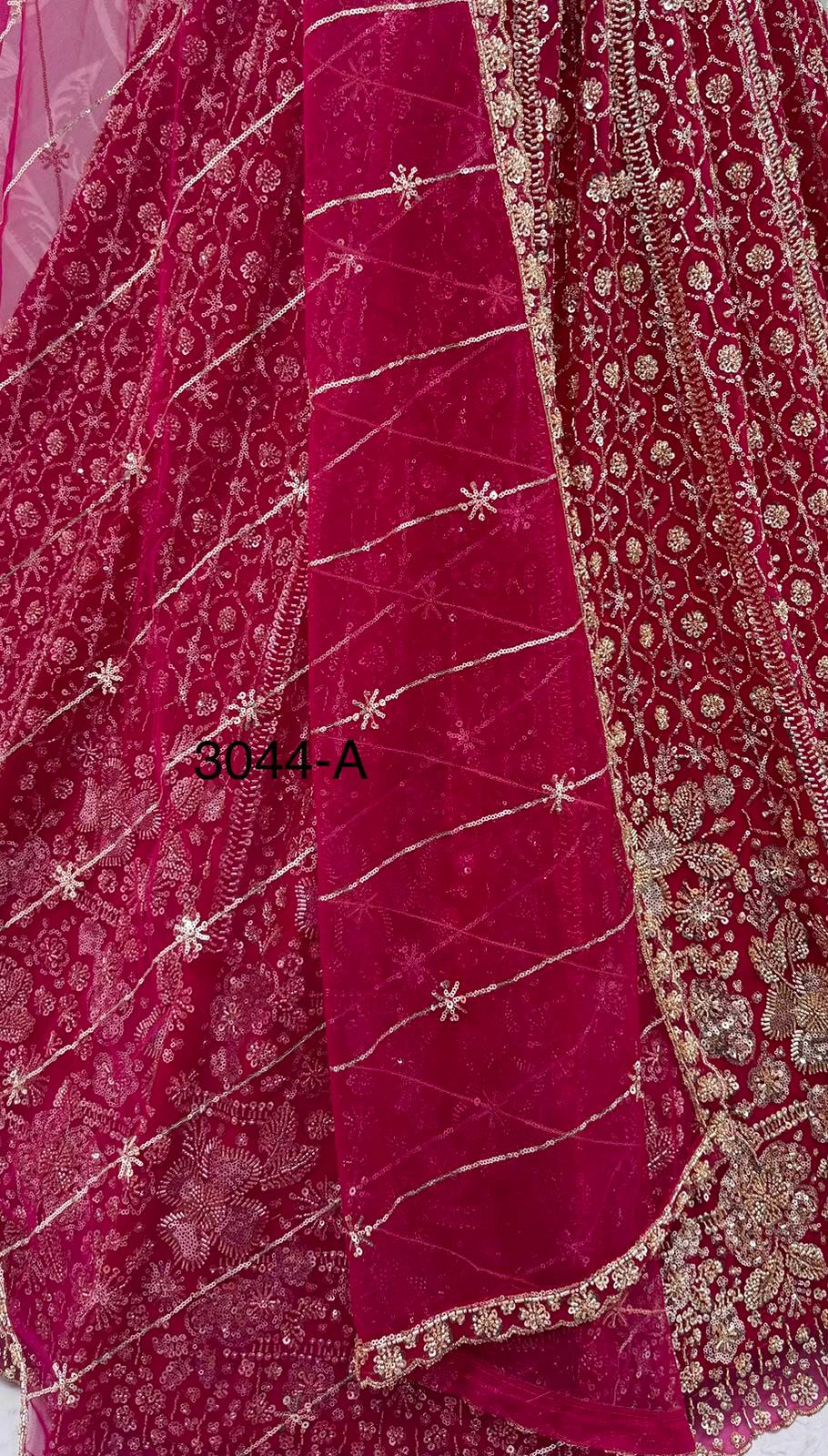 Red Pure Heavy Net Motif Sequins Zari Embroidery Work Net Bridal Lehenga Choli