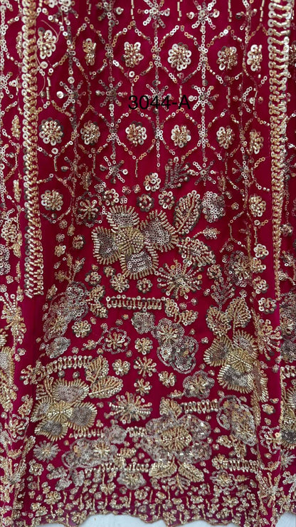 Red Pure Heavy Net Motif Sequins Zari Embroidery Work Net Bridal Lehenga Choli