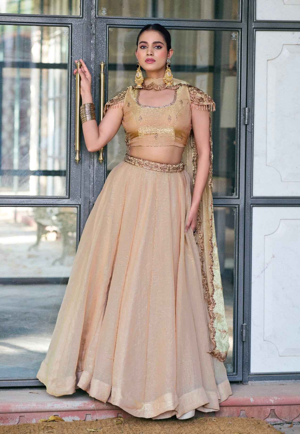 Cream Pure Fendi Silk Sequins &amp; Thread Embroidery Work Lehenga Choli