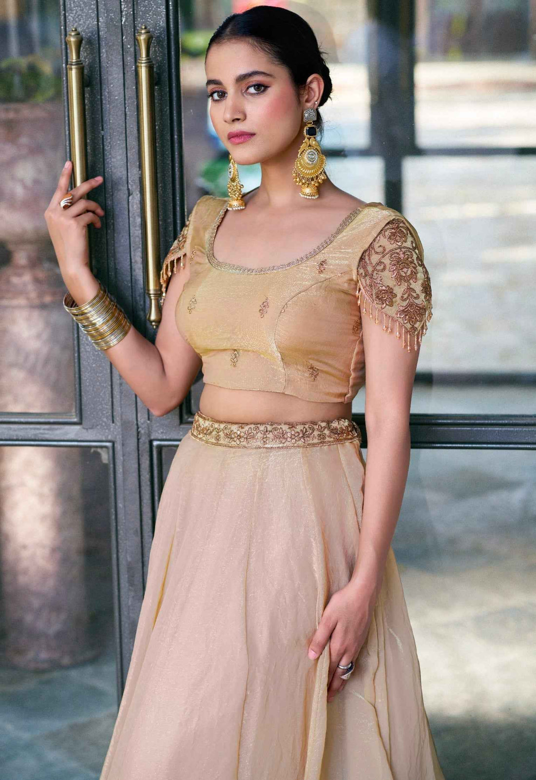 Cream Pure Fendi Silk Sequins &amp; Thread Embroidery Work Lehenga Choli