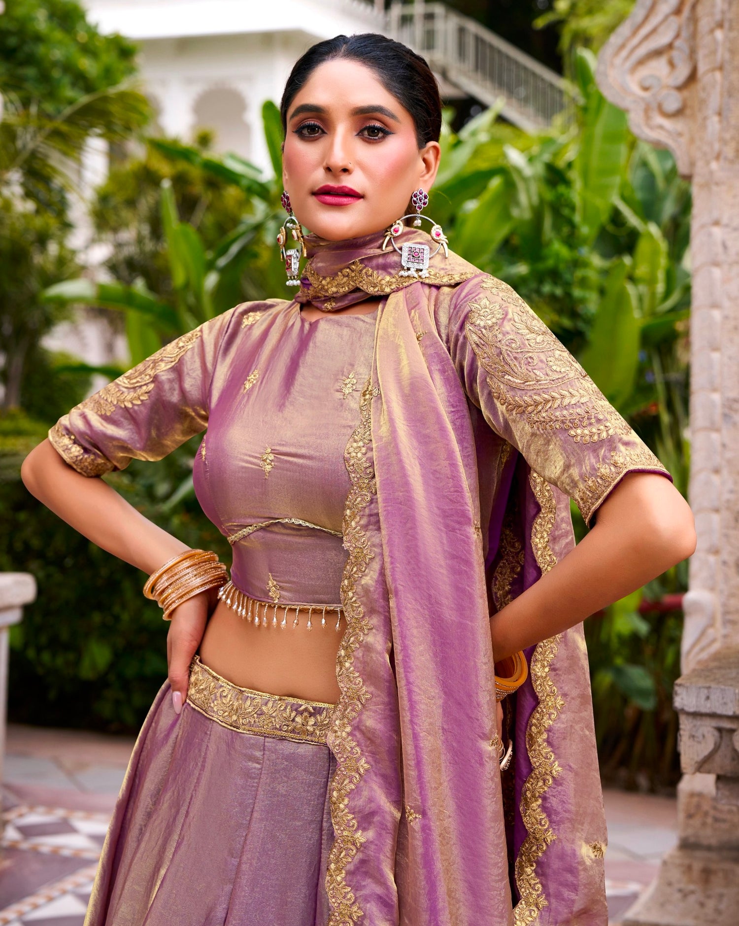 Light Pink Pure Fendi Silk Sequins &amp; Thread Embroidery Work Lehenga Choli