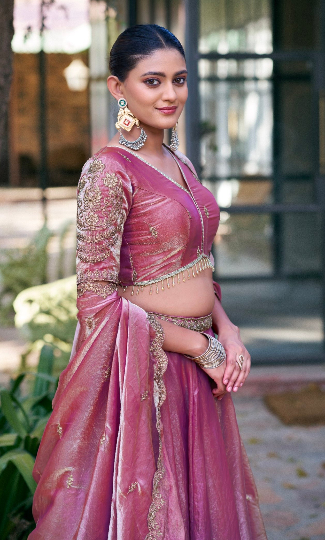 Light Pink Pure Fendi Silk Sequins &amp; Thread Embroidery Work Lehenga Choli