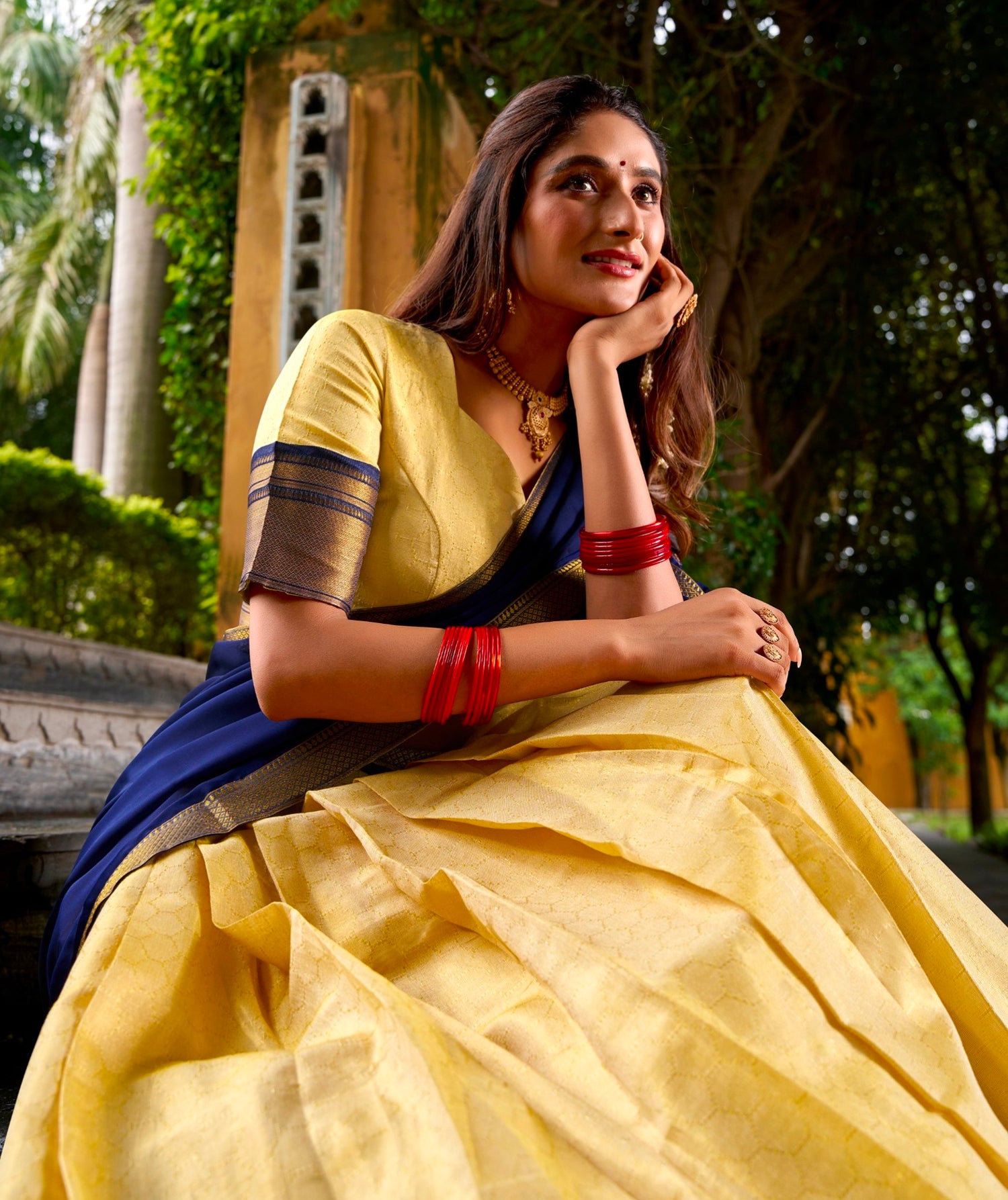 Navy Blue Pure Kanchipuram Silk Zari Weaving South Indian Lehenga Choli