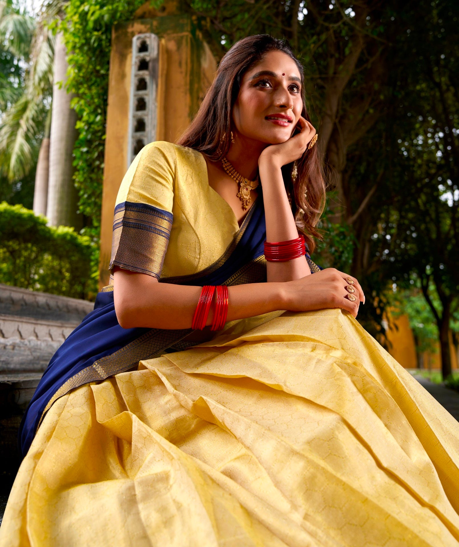 Navy Blue Pure Kanchipuram Silk Zari Weaving South Indian Lehenga Choli