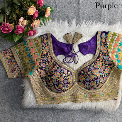 Purple Pure Fox Georgette Kashmiri Work Sabyasachi Inspired Bridal Blouse