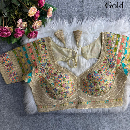 Gold Pure Fox Georgette Kashmiri Work Sabyasachi Inspired Bridal Blouse
