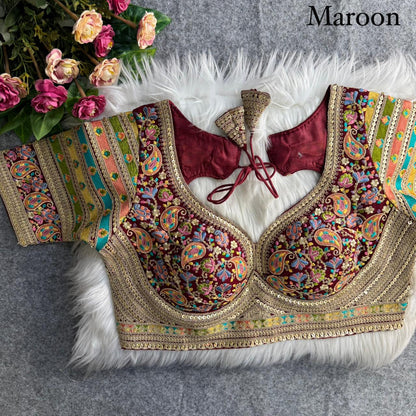Maroon Pure Fox Georgette Kashmiri Work Sabyasachi Inspired Bridal Blouse
