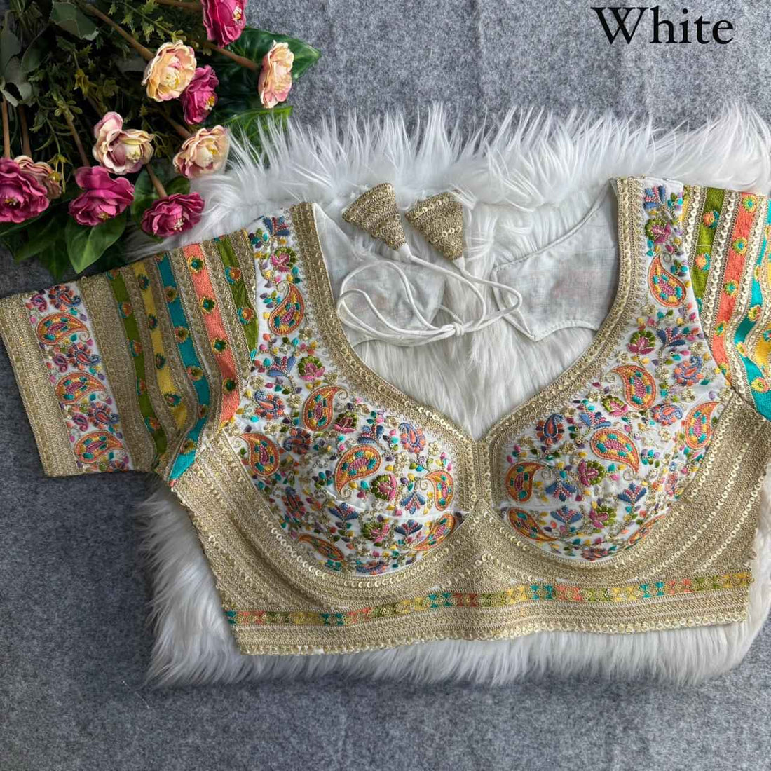White Pure Fox Georgette Kashmiri Work Sabyasachi Inspired Bridal Blouse