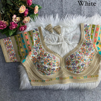 White Pure Fox Georgette Kashmiri Work Sabyasachi Inspired Bridal Blouse