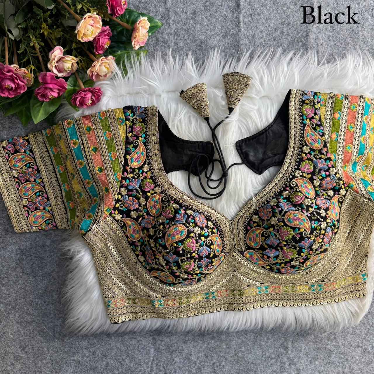 Black Pure Fox Georgette Kashmiri Work Sabyasachi Inspired Bridal Blouse