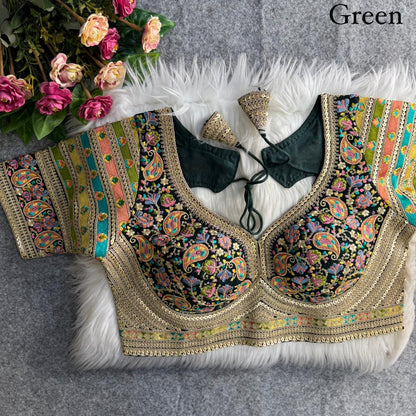 Green Pure Fox Georgette Kashmiri Work Sabyasachi Inspired Bridal Blouse