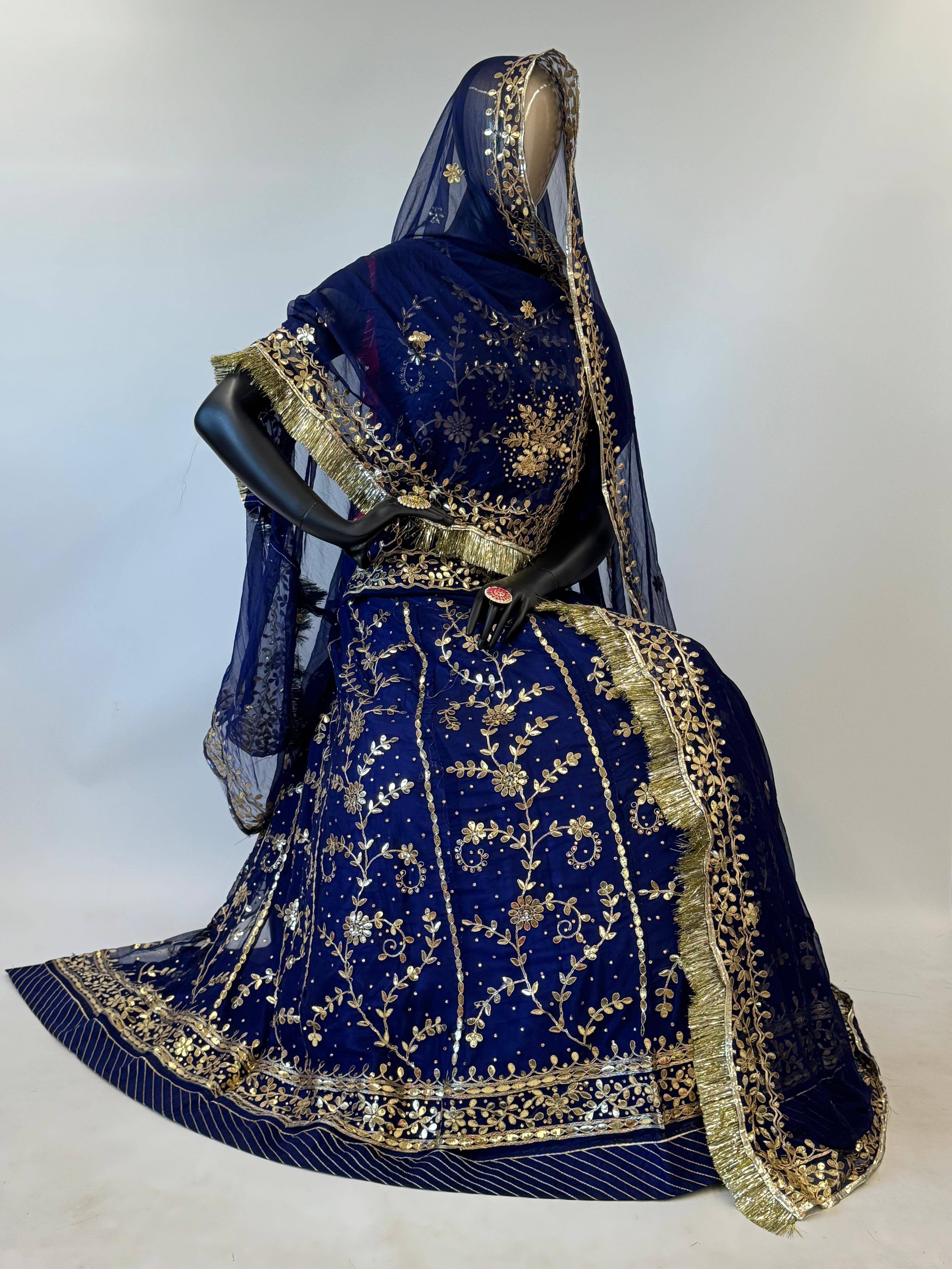 Blue Pure Soft Georgette Gotta Patti Rajasthani Rajputi Lehenga Choli