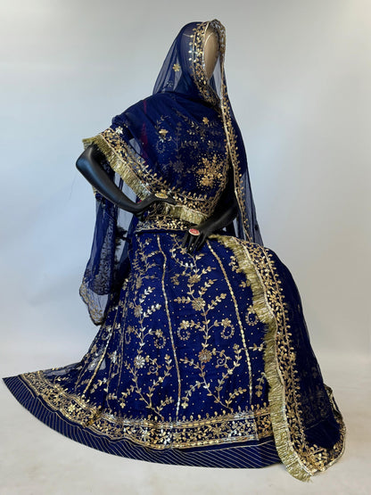 Blue Pure Soft Georgette Gotta Patti Rajasthani Rajputi Lehenga Choli