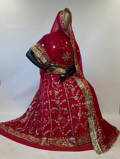 Red Pure Soft Georgette Gotta Patti Rajasthani Rajputi Lehenga Choli