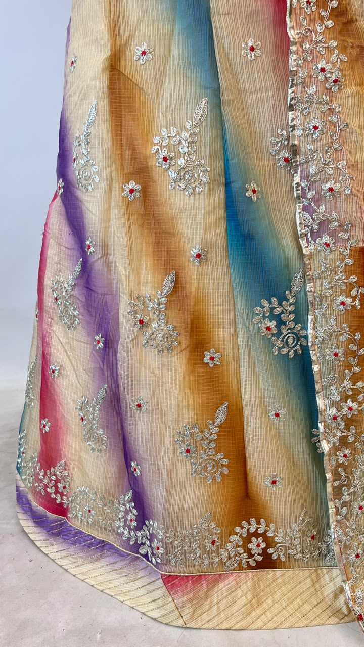 Cream Pure Soft Kota Doriya Gotta Patti Rajasthani Rajputi Lehenga Choli