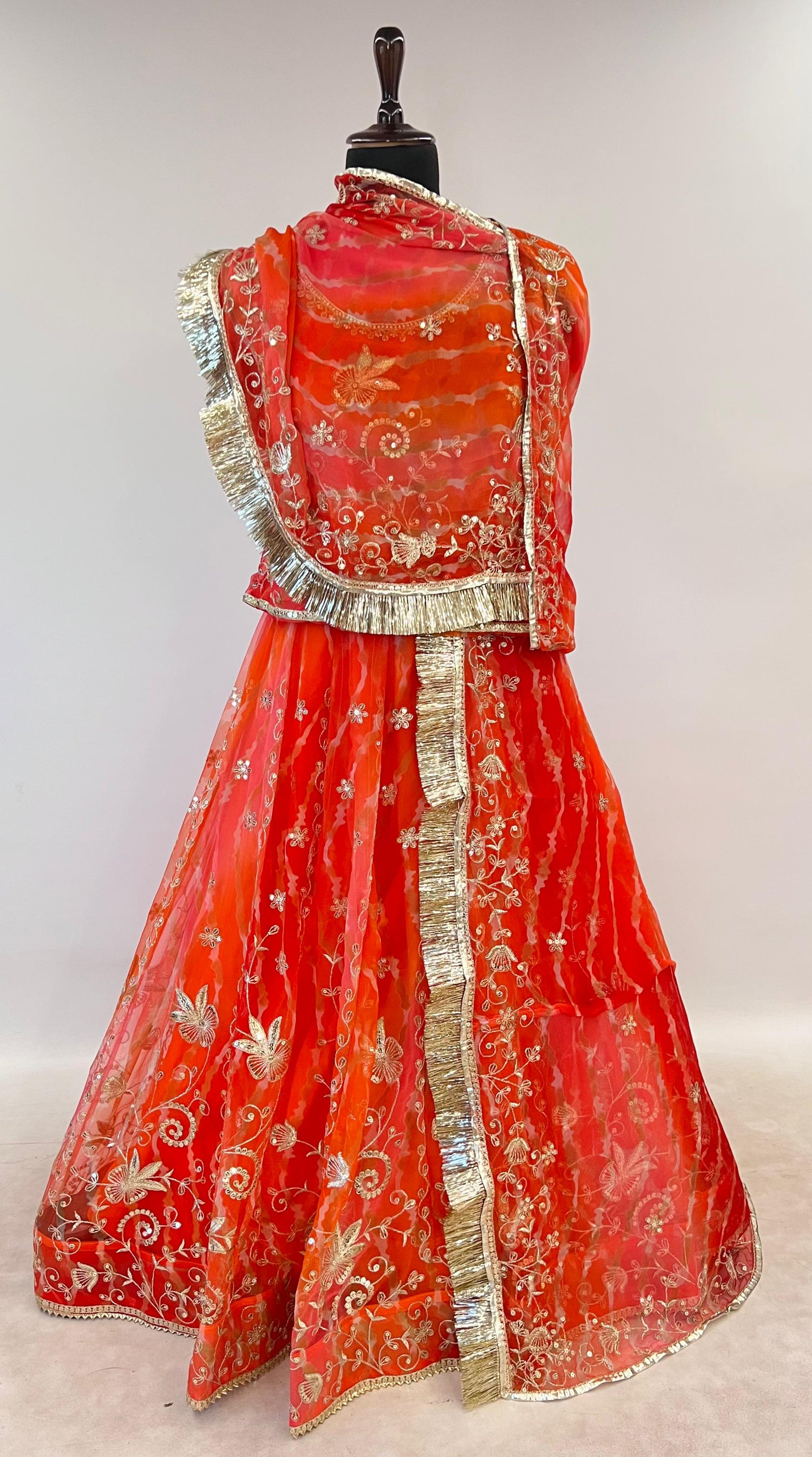 Orange Pure Semi Georgette Gotta Patti Rajasthani Rajputi Lehenga Choli