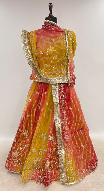 Yellow Pure Semi Georgette Gotta Patti Rajasthani Rajputi Lehenga Choli