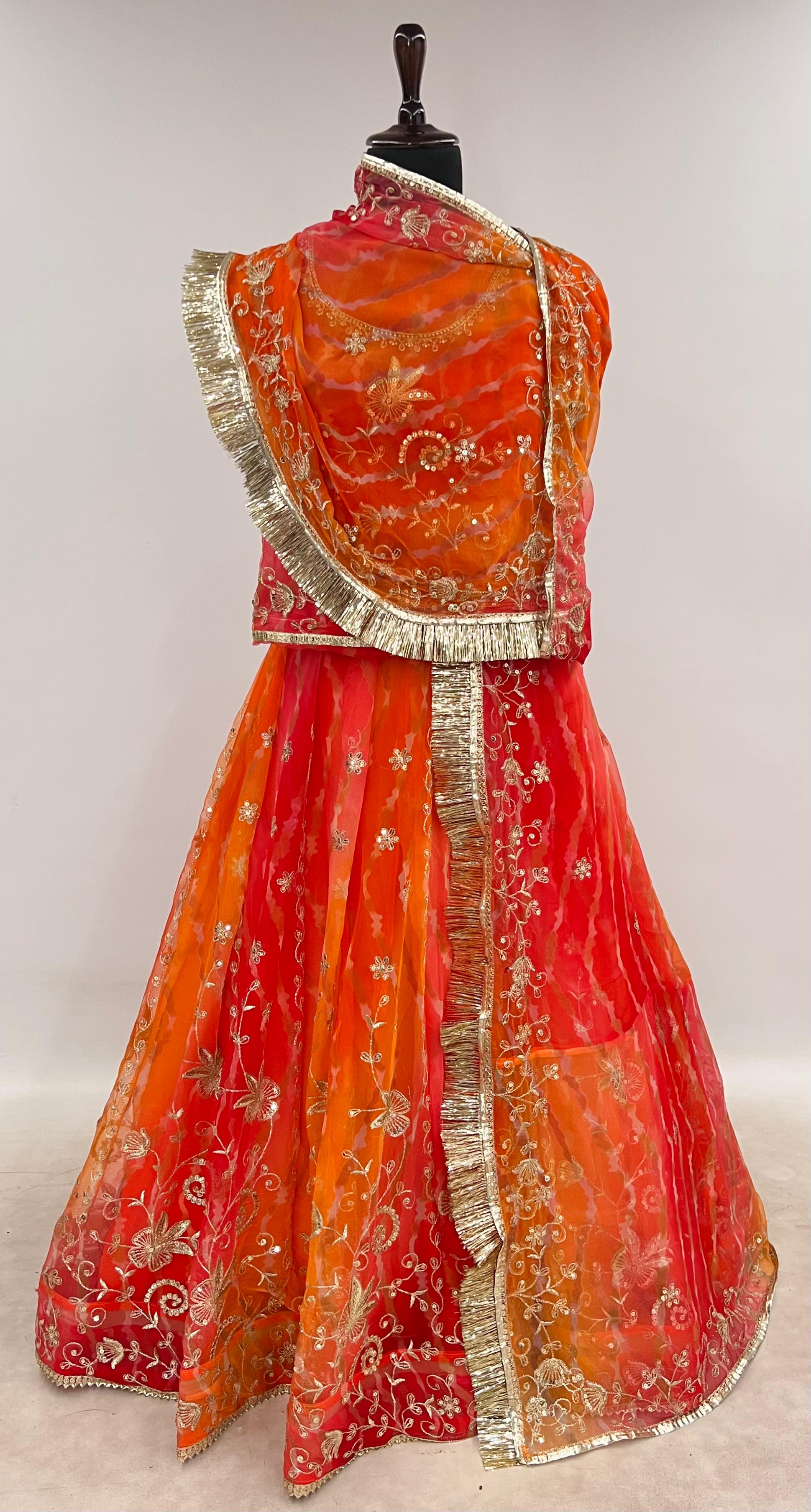 Orange Pure Semi Georgette Gotta Patti Rajasthani Rajputi Lehenga Choli