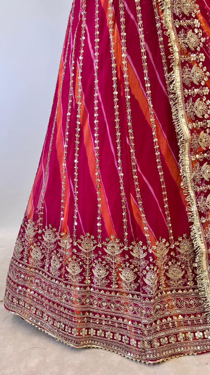 Orange Pure Semi Georgette Lahariya Print Gotta Patti Rajasthani Rajputi Lehenga Choli