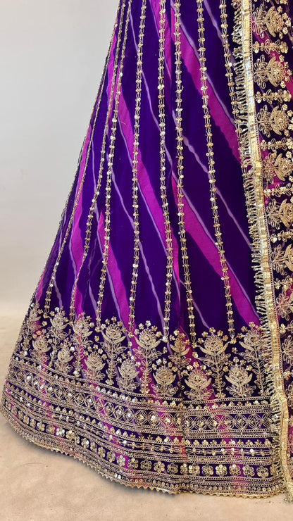 Purple Pure Semi Georgette Lahariya Print Gotta Patti Rajasthani Rajputi Lehenga Choli