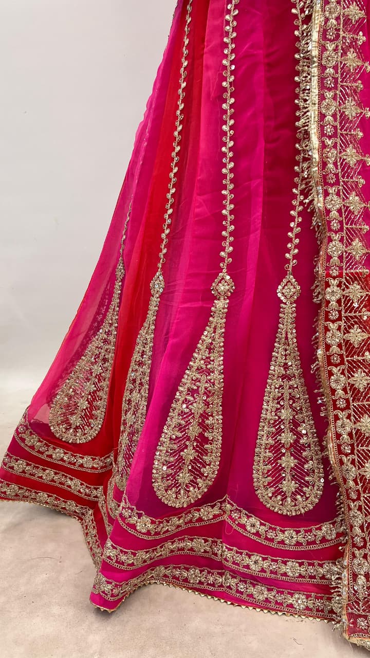 Magenta Pure Semi Georgette Lahariya Print Gotta Patti Rajasthani Rajputi Lehenga Choli
