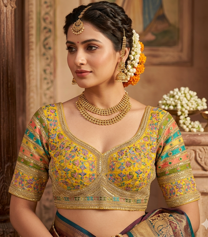 Yellow Pure Fox Georgette Kashmiri Work Sabyasachi Inspired Bridal Blouse