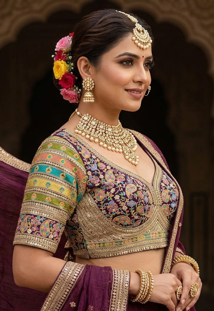 Wine Pure Fox Georgette Kashmiri Work Sabyasachi Inspired Bridal Blouse